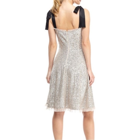 Gal Meets Glam Diana Sequin Dress Silver Black Ribbon Shoulder Tie - Picture 2 of 9